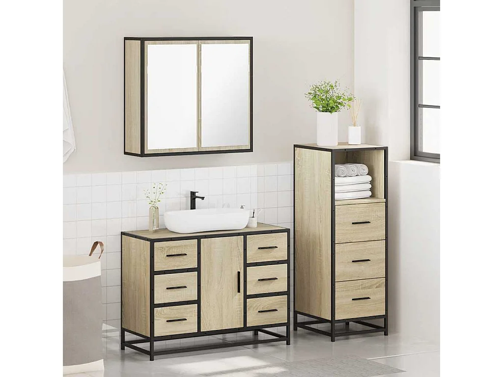 Set di mobili da bagno 3 pezzi in rovere Sonoma