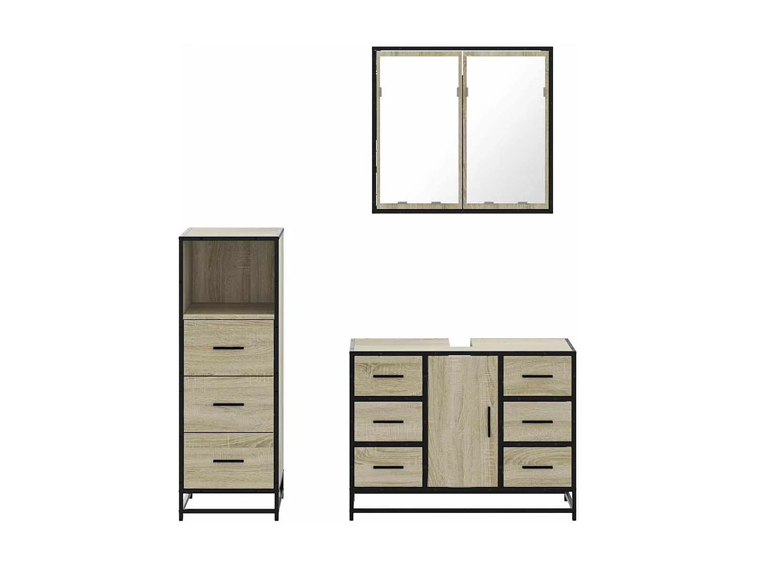 Set di mobili da bagno 3 pezzi in rovere Sonoma