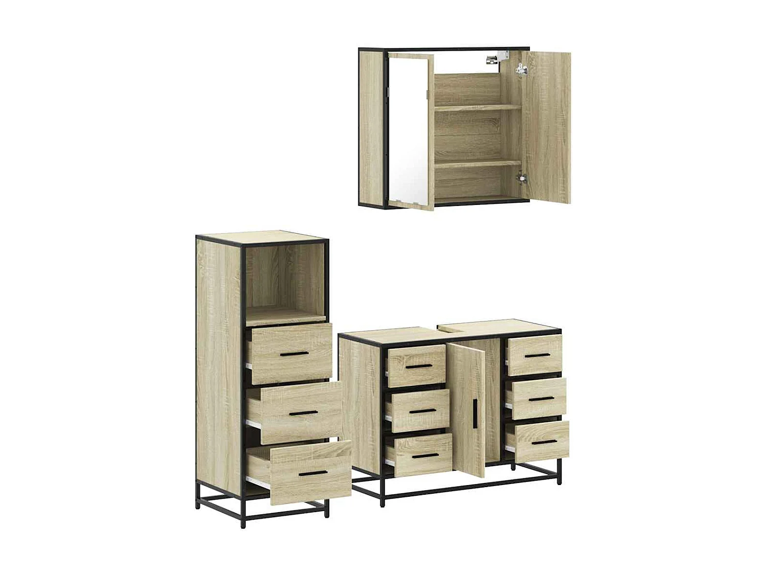 Set di mobili da bagno 3 pezzi in rovere Sonoma