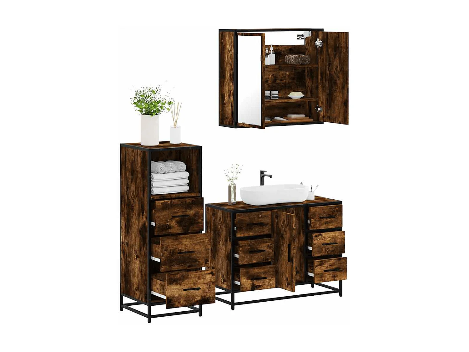 Ensemble de meubles de salle de bain 3 pcs Chêne fumé