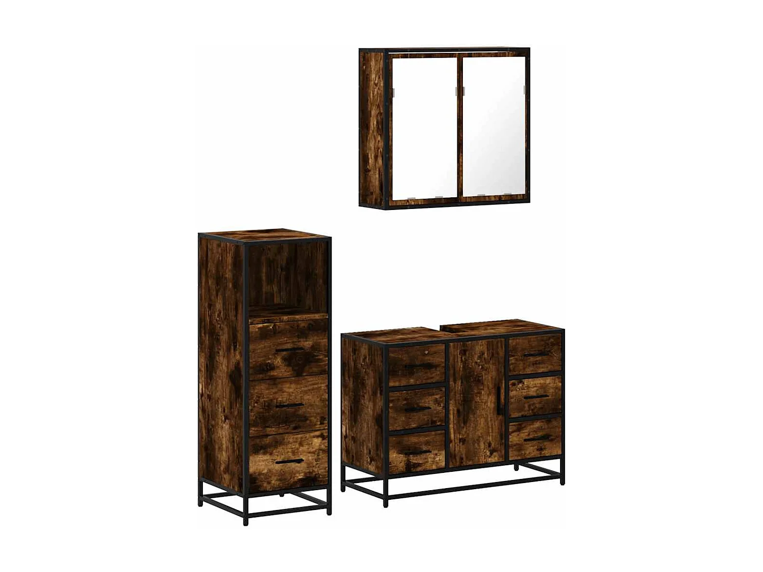 Ensemble de meubles de salle de bain 3 pcs Chêne fumé