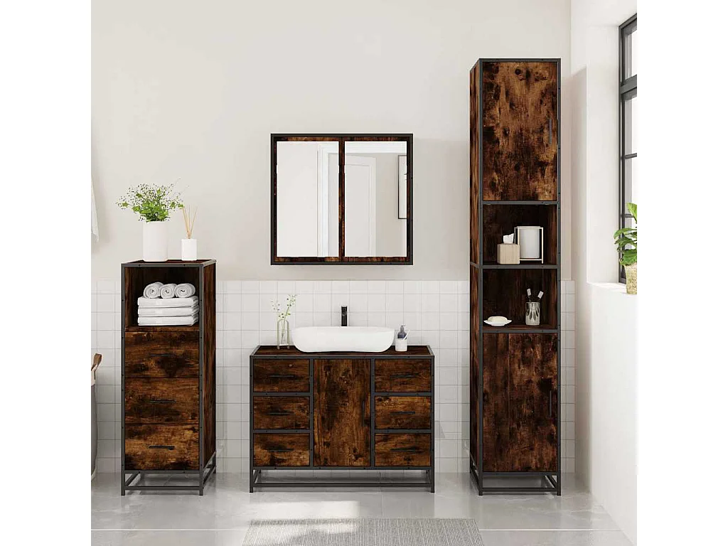 Ensemble de meubles de salle de bain 3 pcs Chêne fumé