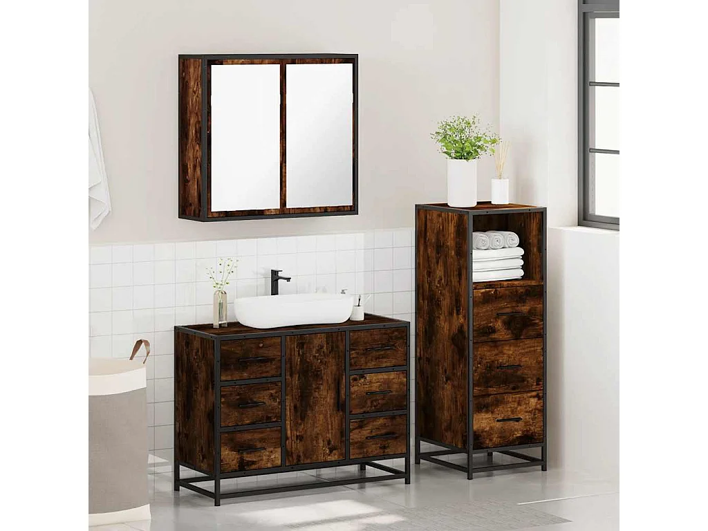 Ensemble de meubles de salle de bain 3 pcs Chêne fumé