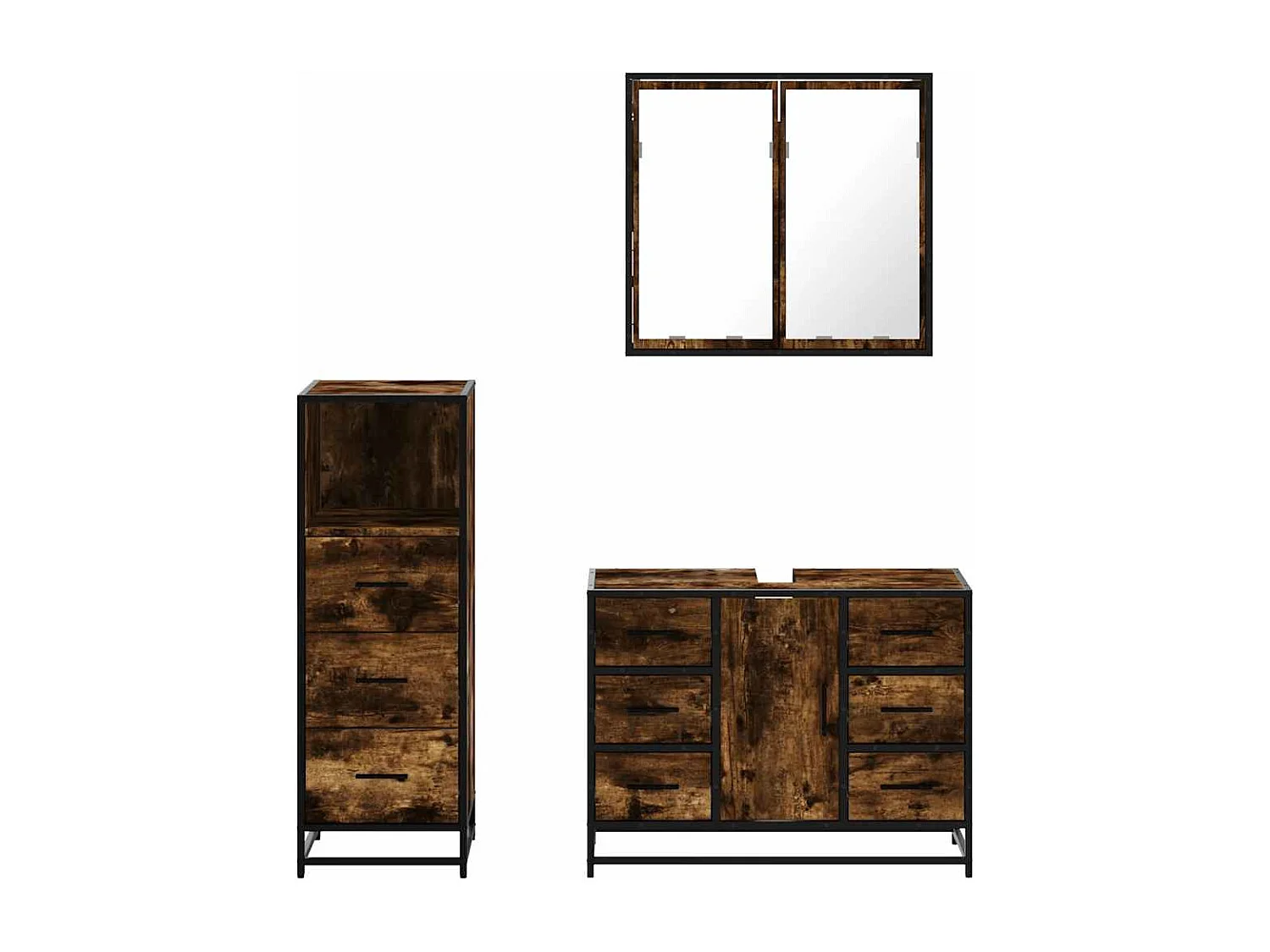 Ensemble de meubles de salle de bain 3 pcs Chêne fumé