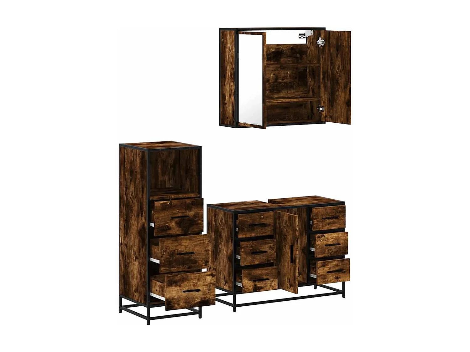 Ensemble de meubles de salle de bain 3 pcs Chêne fumé