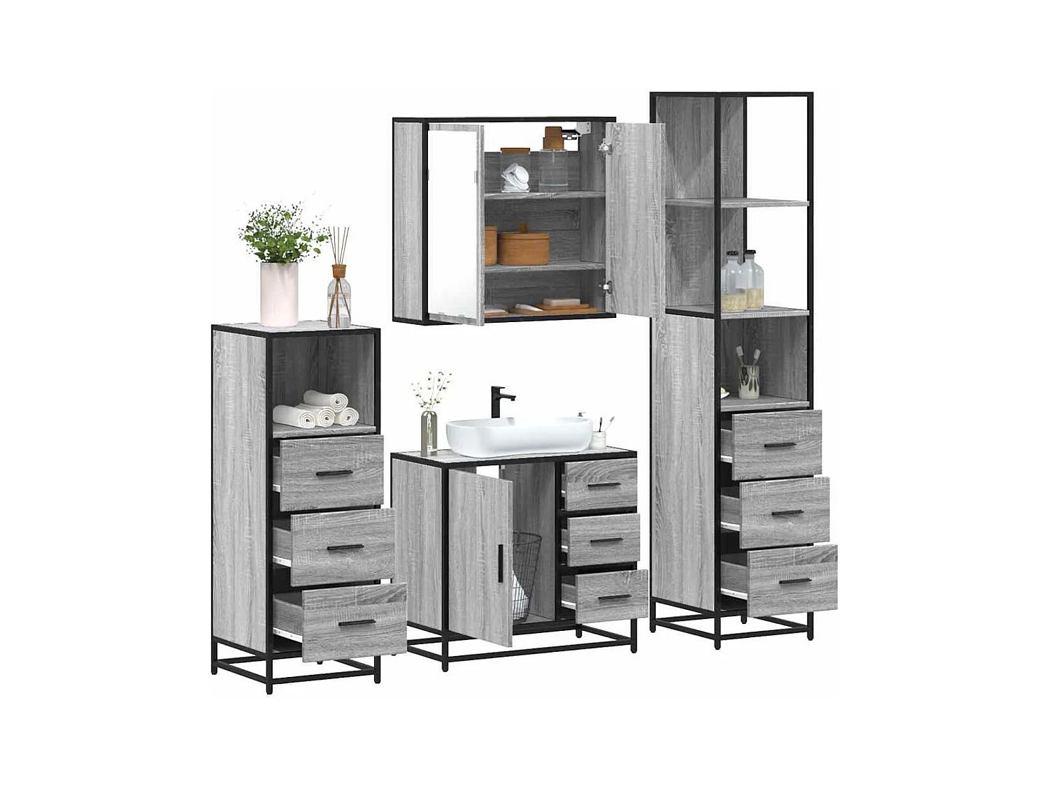 Ensemble de meubles de salle de bain 4 pcs sonoma gris