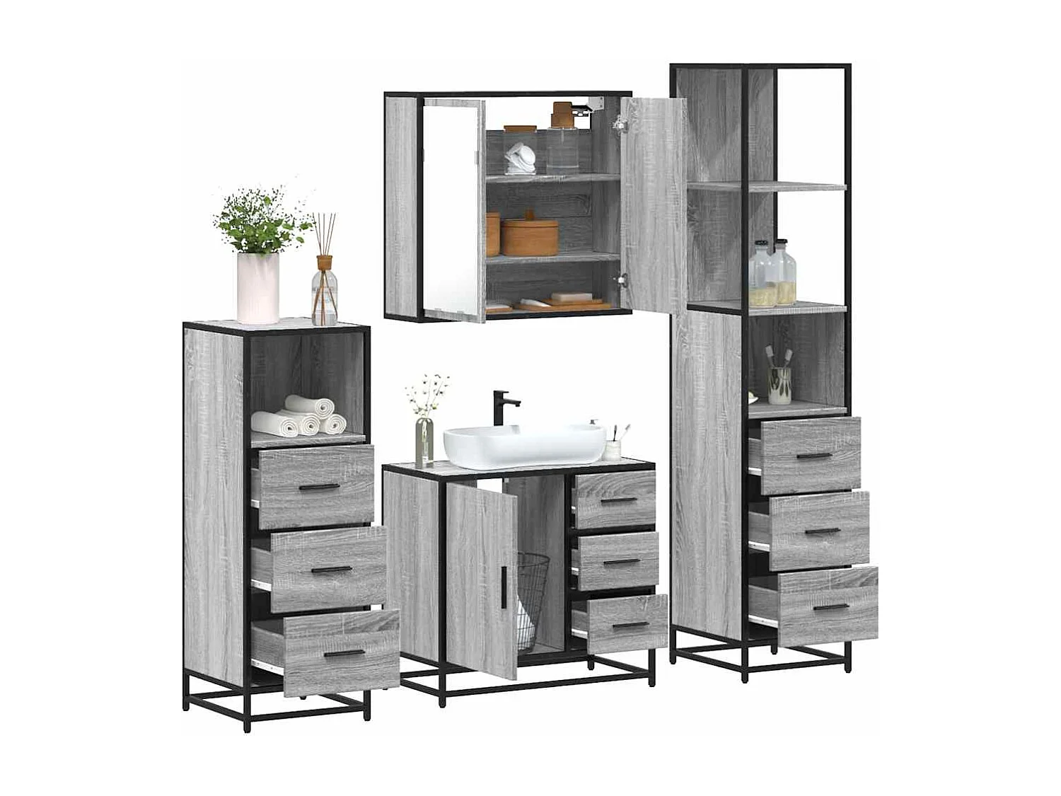 Ensemble de meubles de salle de bain 4 pcs sonoma gris