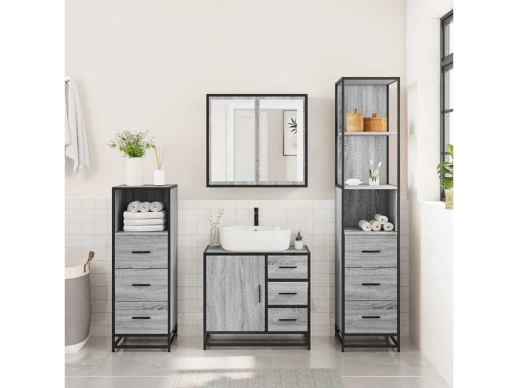 Ensemble de meubles de salle de bain 4 pcs sonoma gris