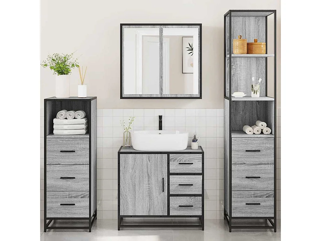Ensemble de meubles de salle de bain 4 pcs sonoma gris