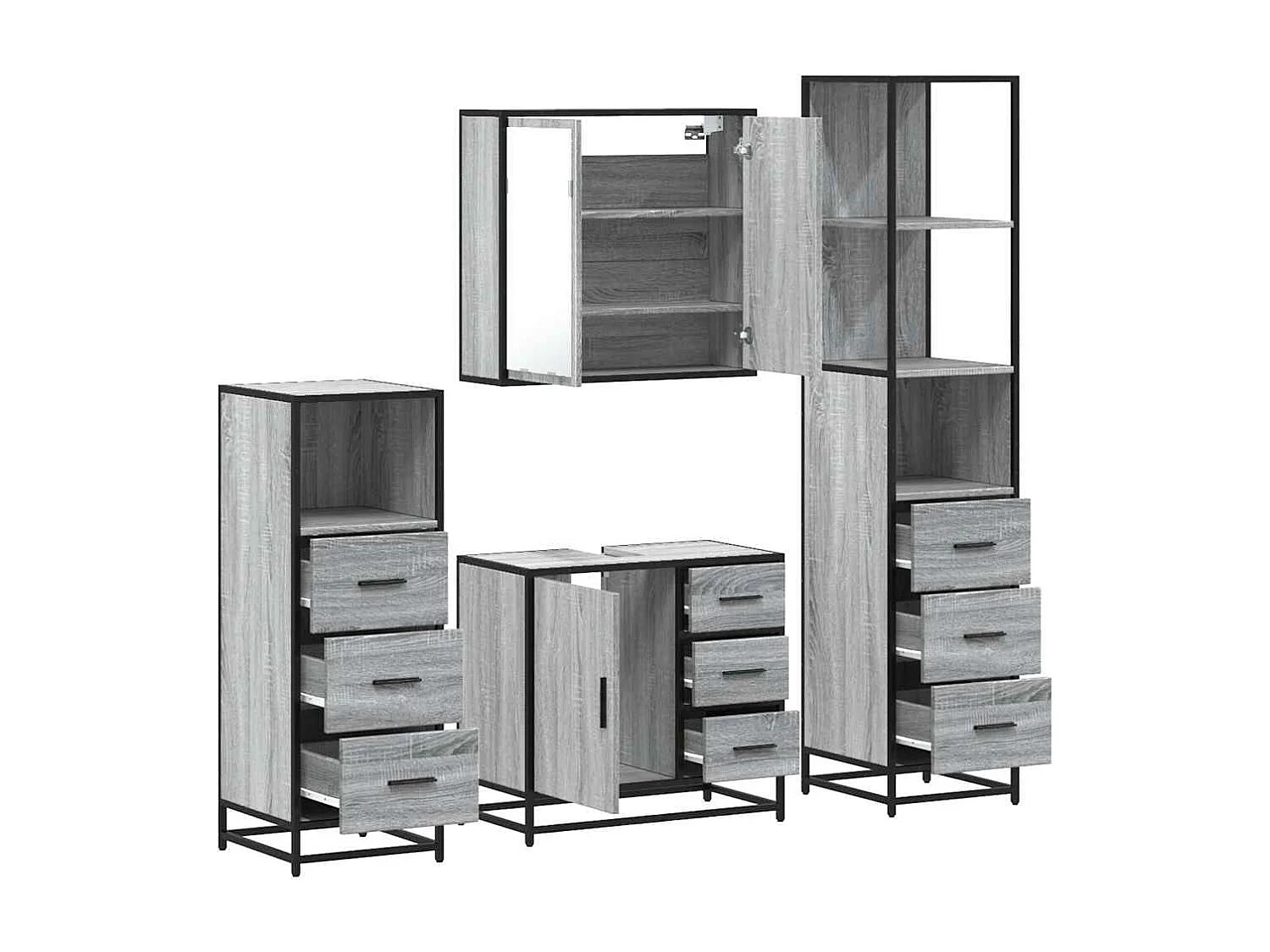 Ensemble de meubles de salle de bain 4 pcs sonoma gris