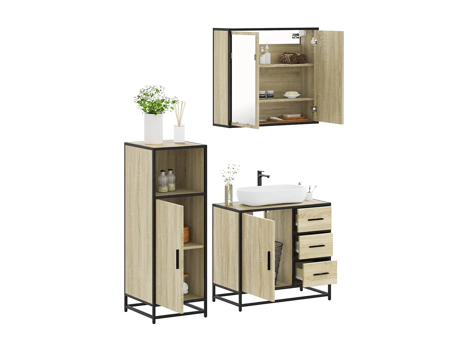 Ensemble de meubles de salle de bain 3 pcs chêne sonoma