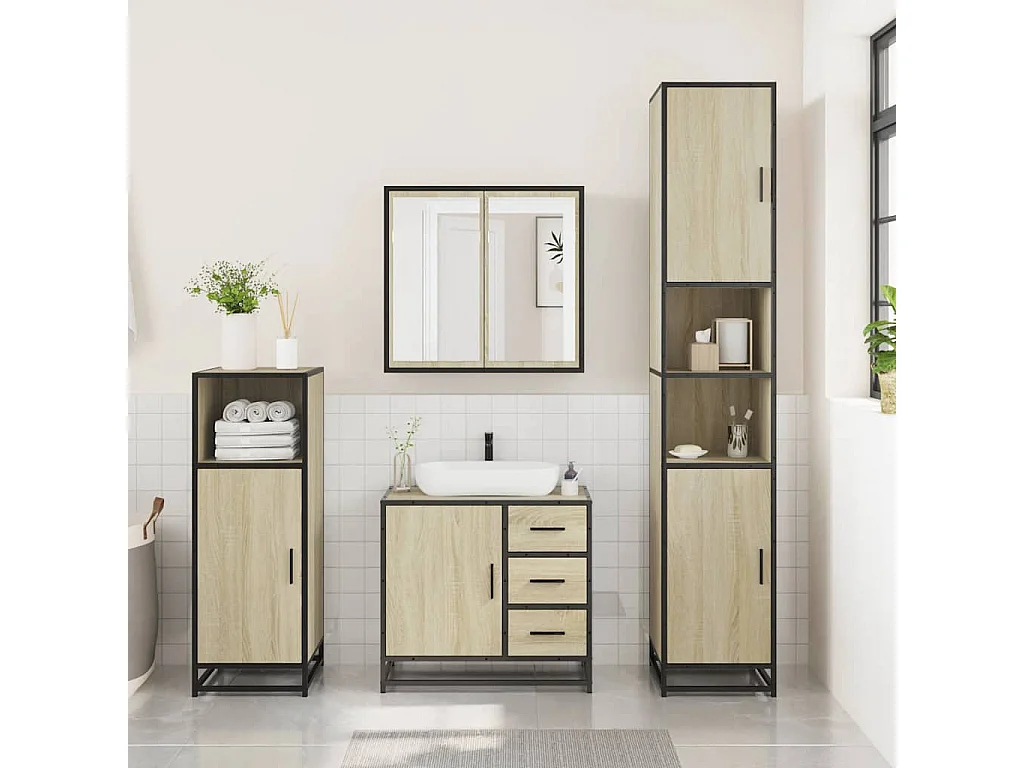Ensemble de meubles de salle de bain 3 pcs chêne sonoma