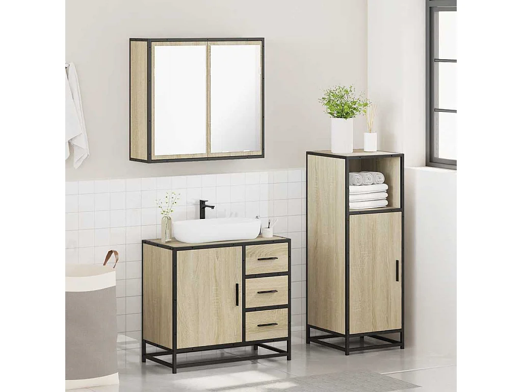 Ensemble de meubles de salle de bain 3 pcs chêne sonoma