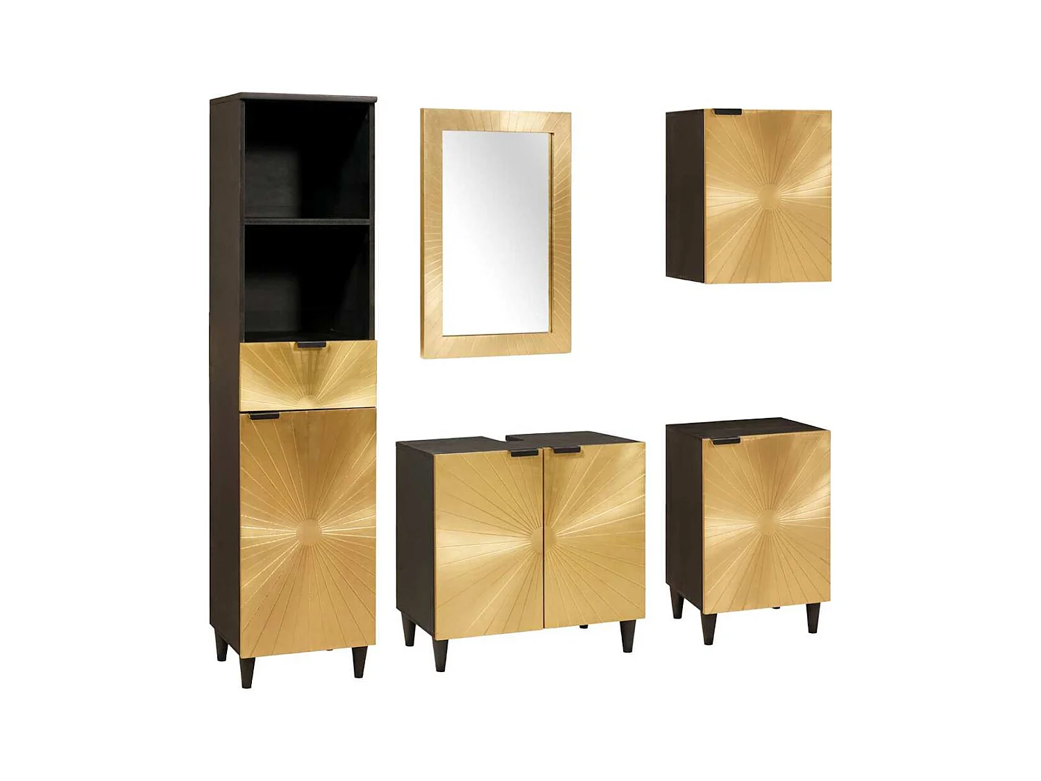 5-teilige Badezimmermöbel-Sets in Schwarz und Gold