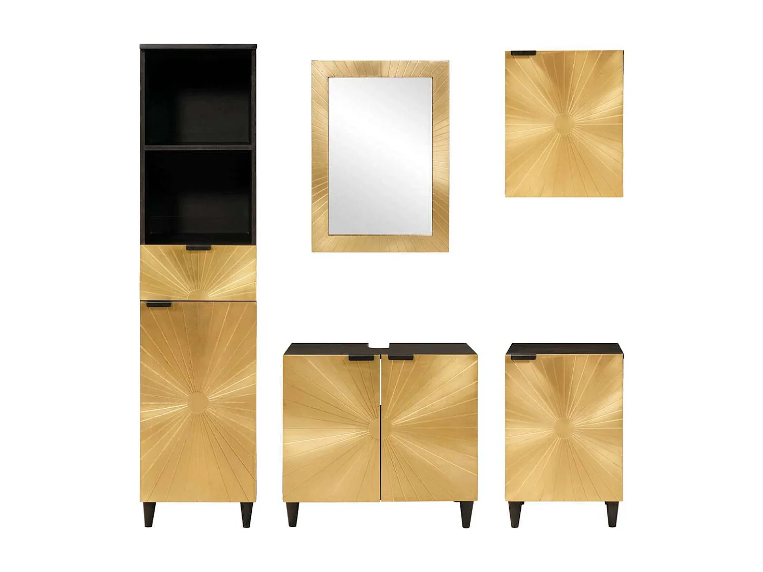 5-teilige Badezimmermöbel-Sets in Schwarz und Gold