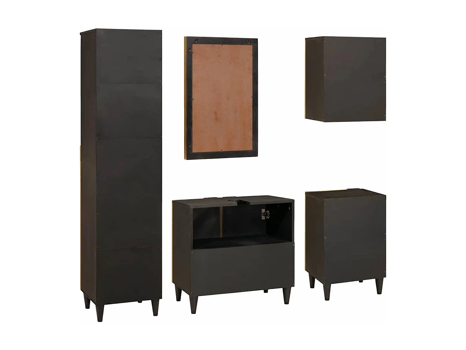 5-teilige Badezimmermöbel-Sets in Schwarz und Gold