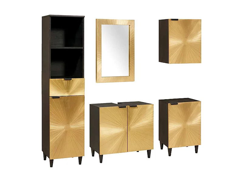 5-teilige Badezimmermöbel-Sets in Schwarz und Gold