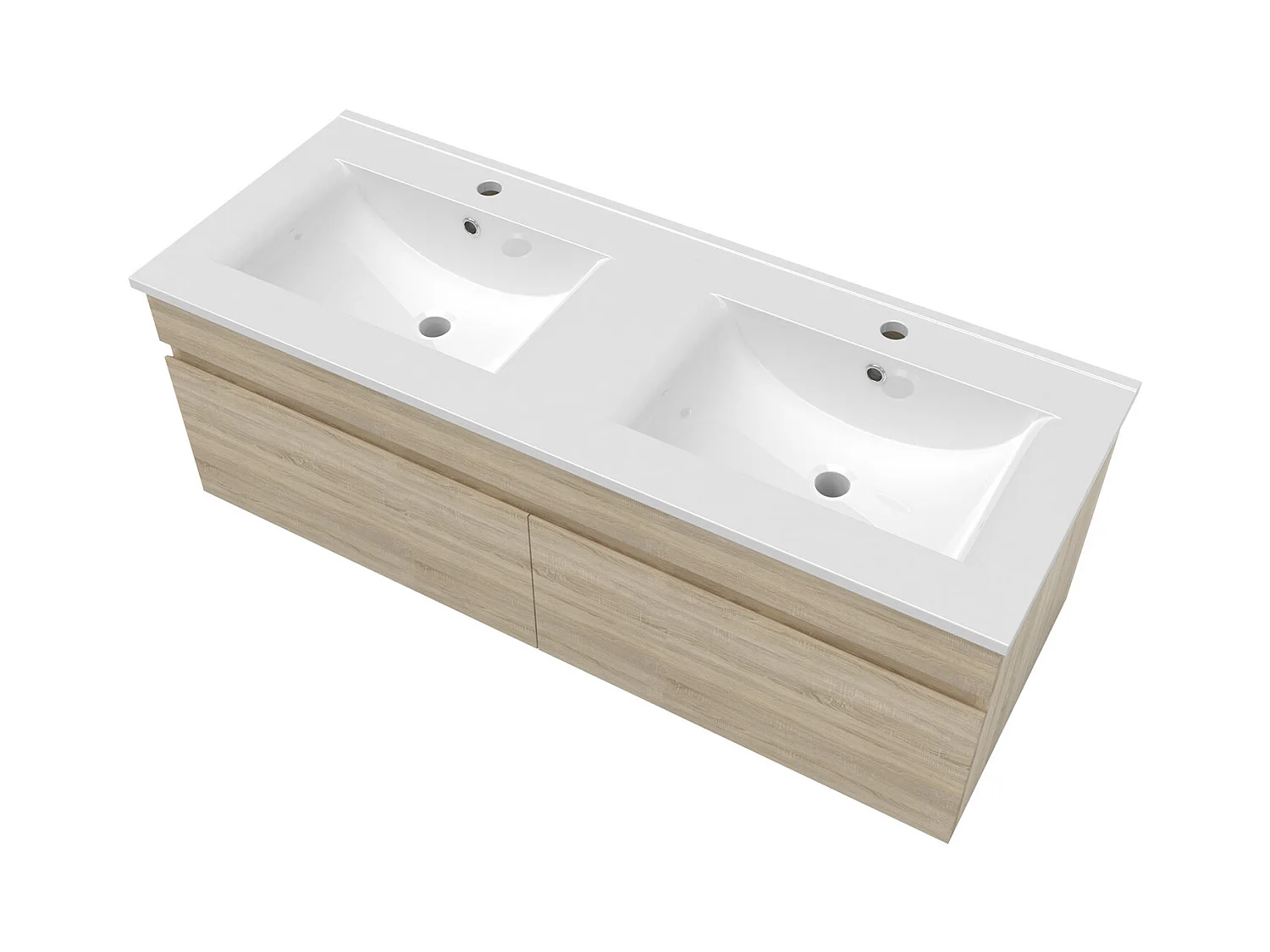 AICA Ensemble meuble Salle de Bain suspendu Chêne avec 2 portes + double vasque en céramique, L x W x H：120x45x40cm