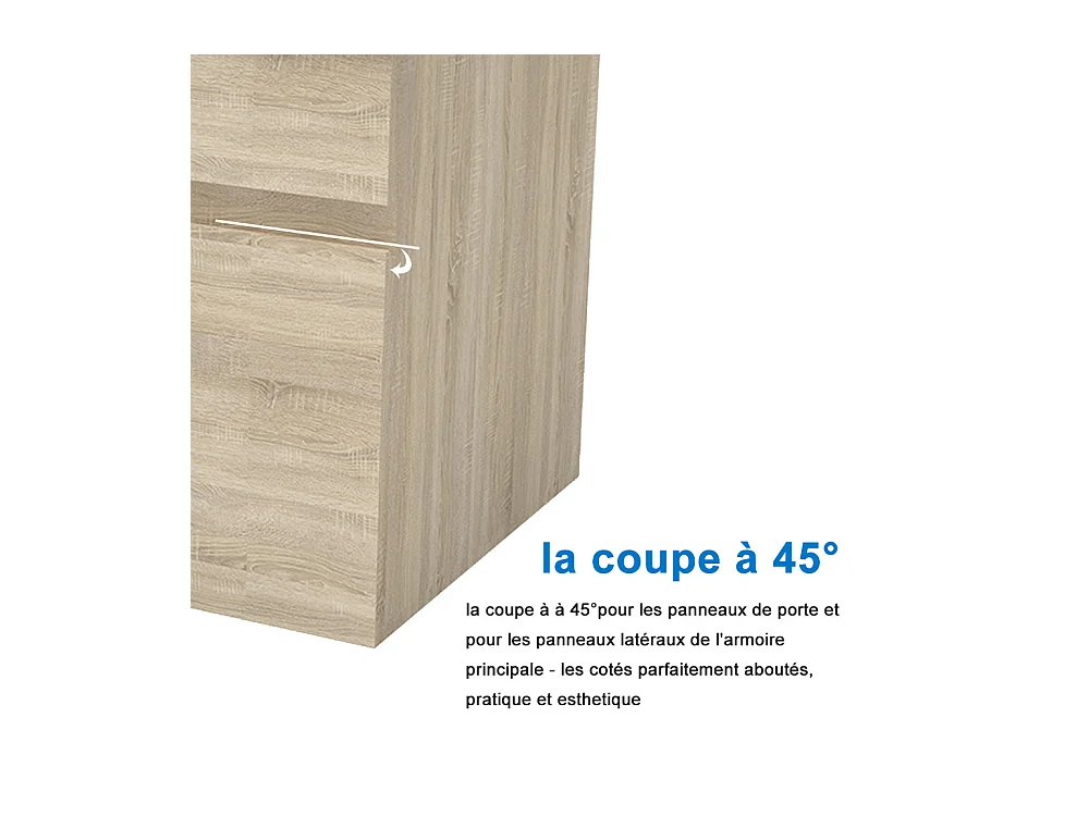 AICA Ensemble meuble Salle de Bain suspendu Chêne avec 2 portes + double vasque en céramique, L x W x H：120x45x40cm