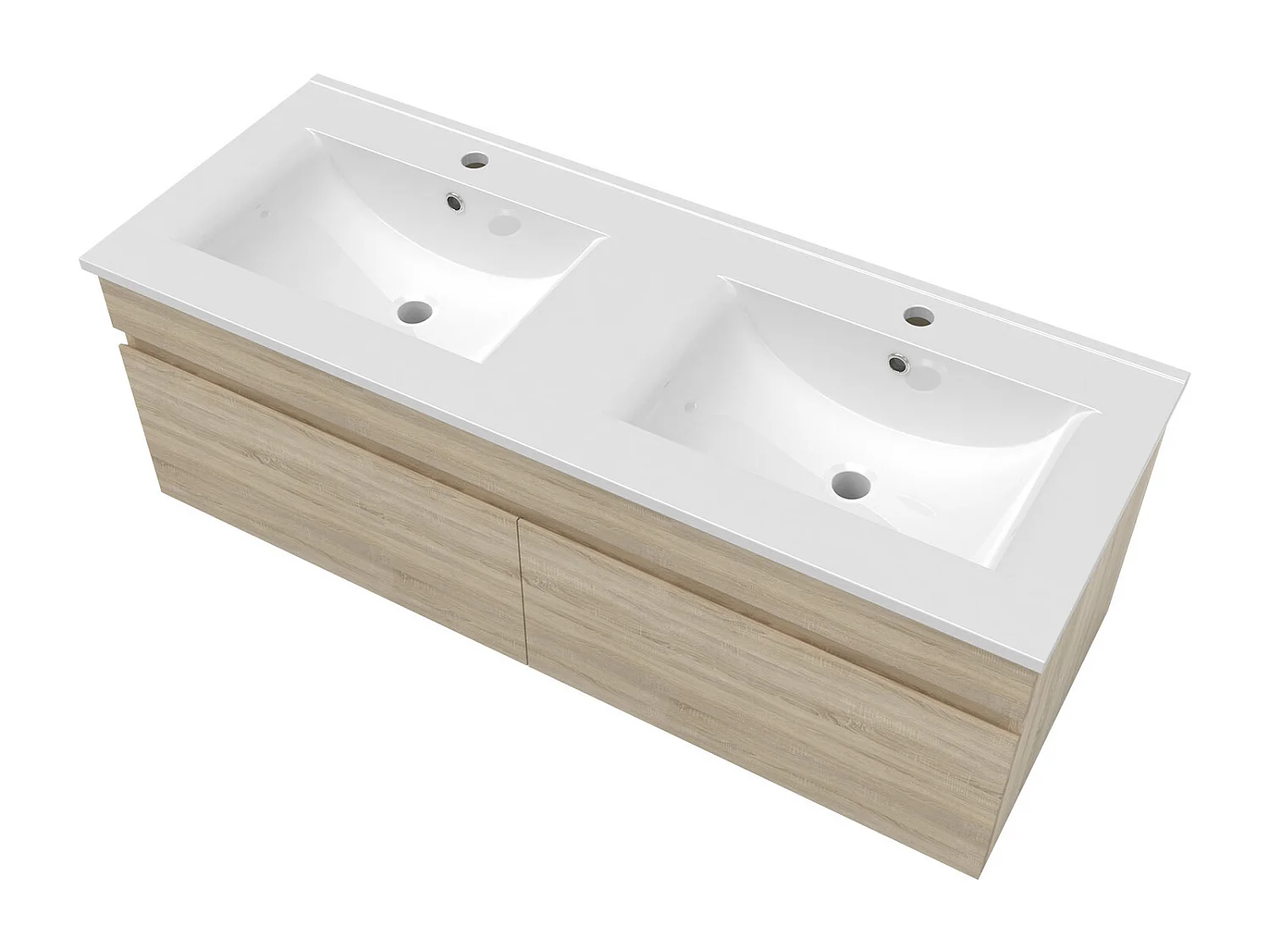 AICA Ensemble meuble Salle de Bain suspendu Chêne avec 2 portes + double vasque en céramique, L x W x H：120x45x40cm