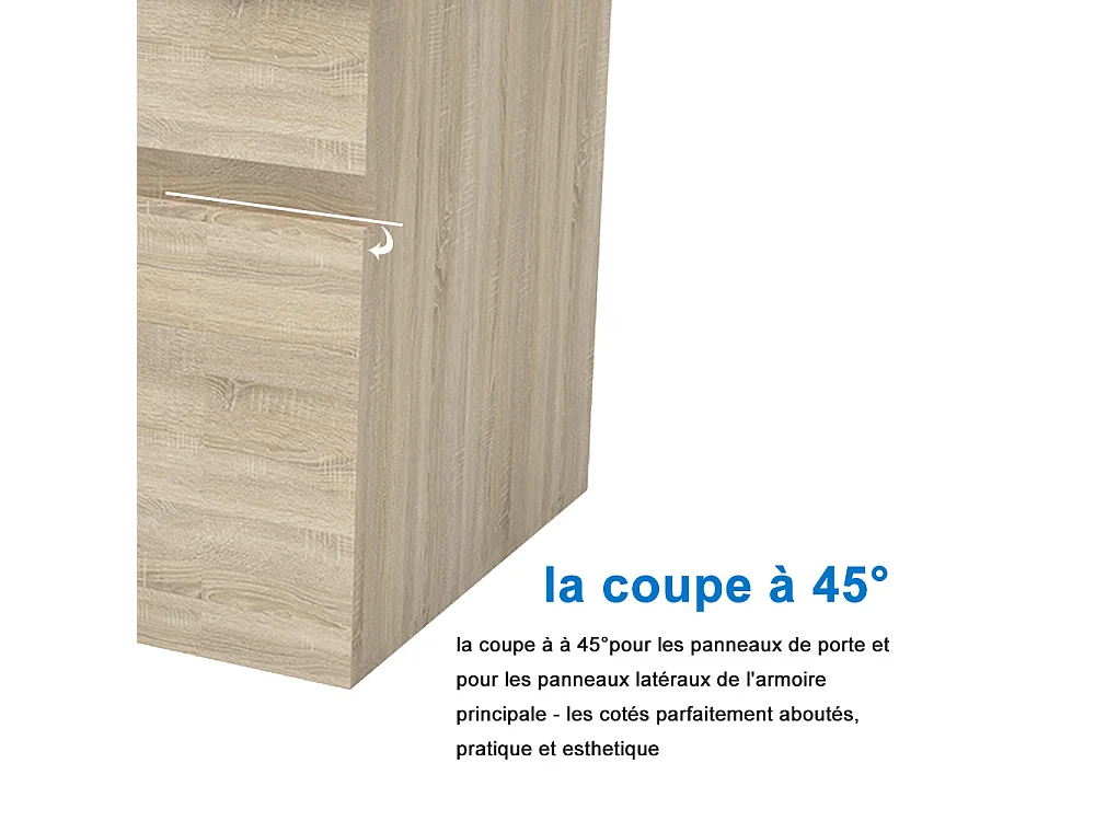 AICA Ensemble meuble Salle de Bain suspendu Chêne avec 2 portes + double vasque en céramique, L x W x H：120x45x40cm