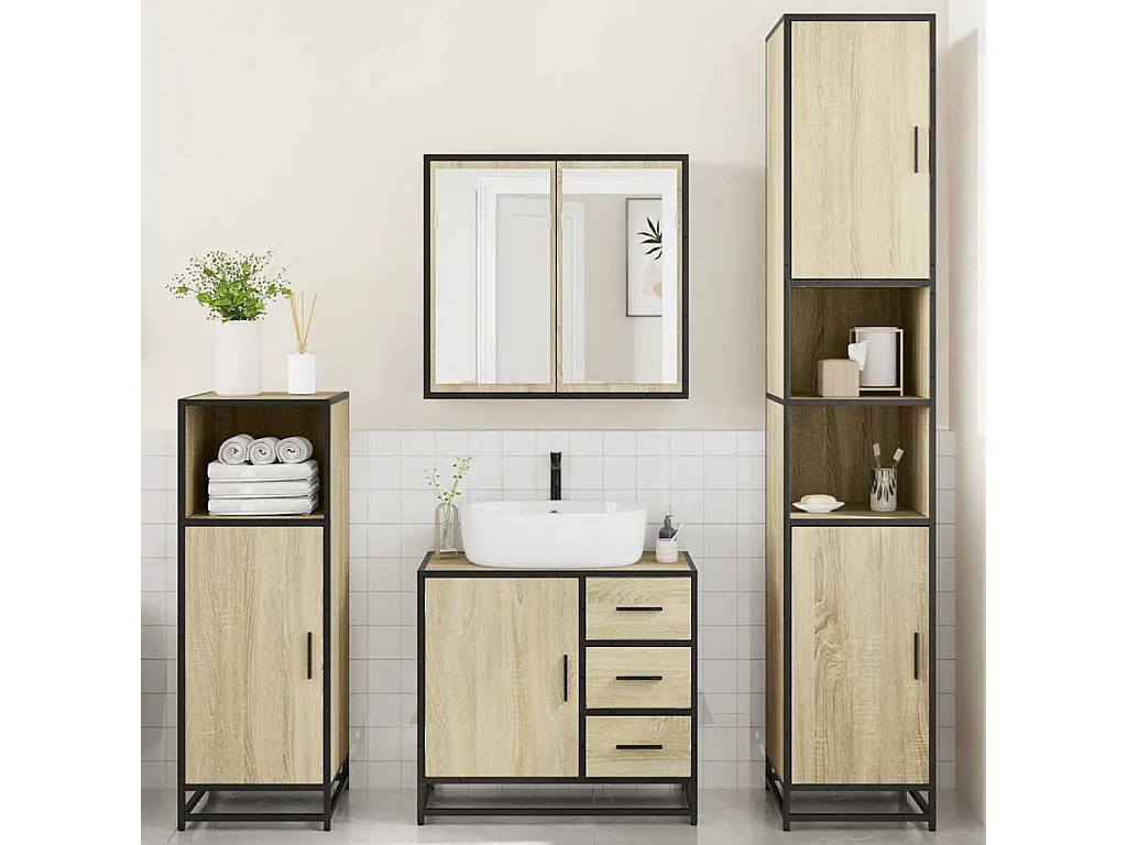 Ensemble de meubles de salle de bain 4 pcs chêne sonoma