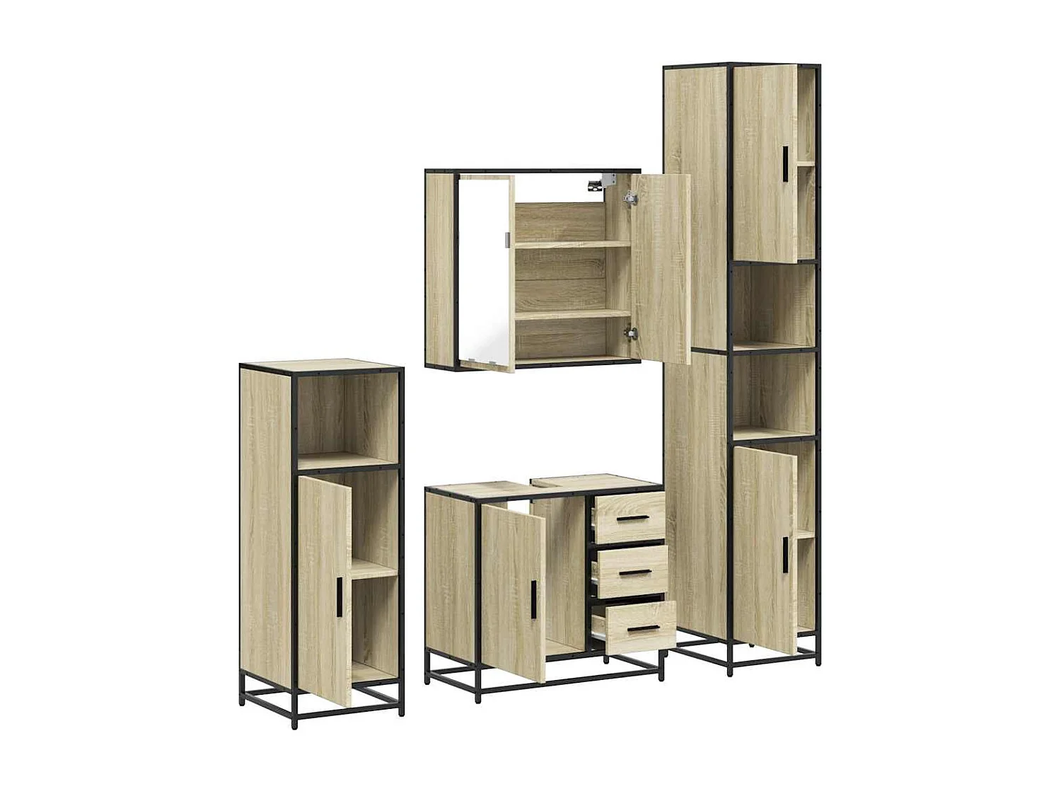 Ensemble de meubles de salle de bain 4 pcs chêne sonoma