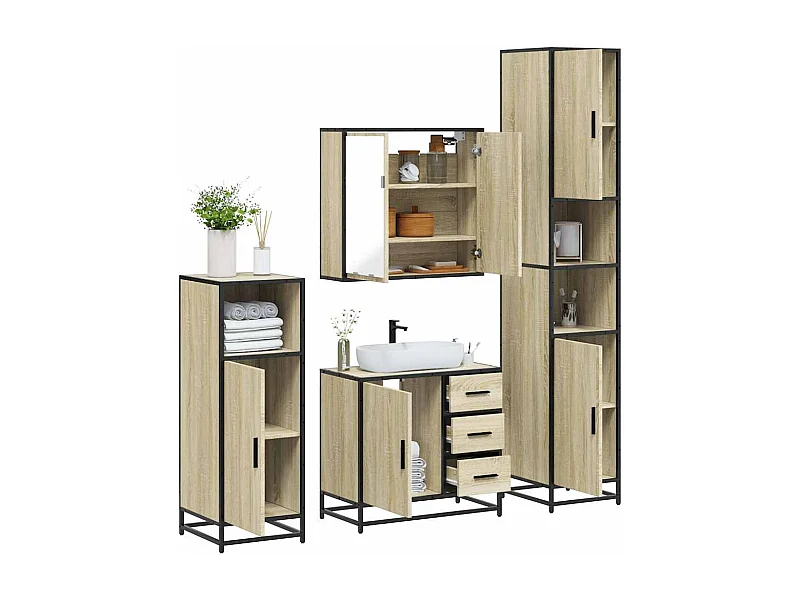 Ensemble de meubles de salle de bain 4 pcs chêne sonoma