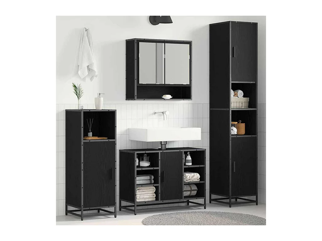 Mobiletto da bagno in rovere nero 35 x 37,5 x 188,5 cm