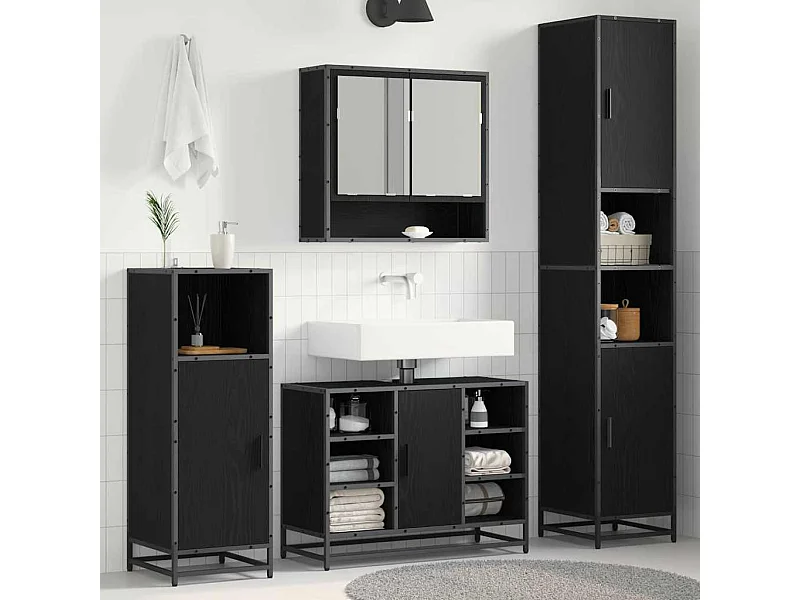 Cabinet de salle de bain Chêne noir 35 x 37,5 x 188,5 cm