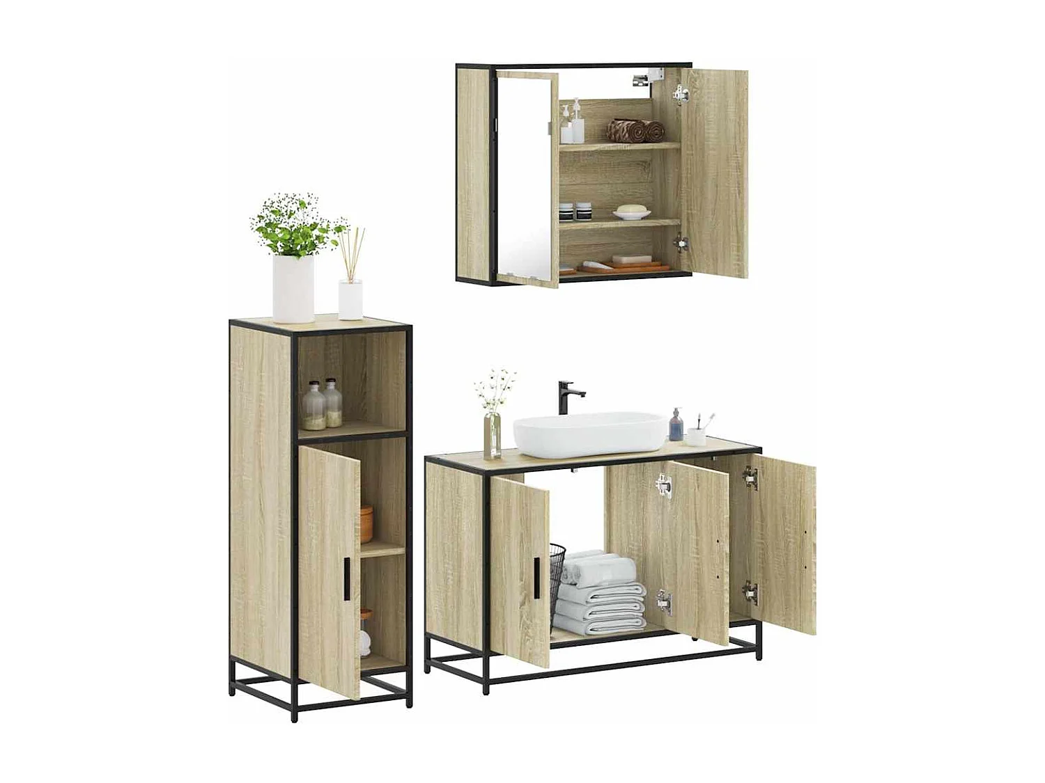 Ensemble de meubles de salle de bain 3 pcs chêne sonoma