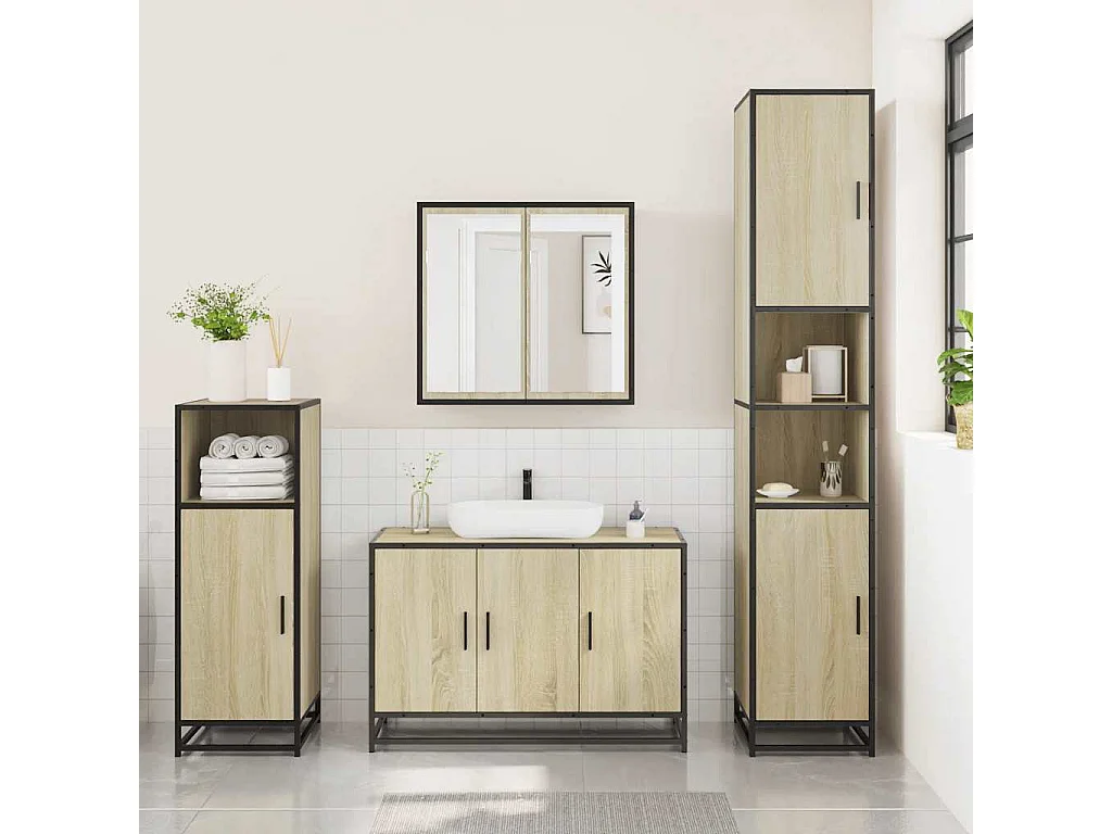 Ensemble de meubles de salle de bain 3 pcs chêne sonoma