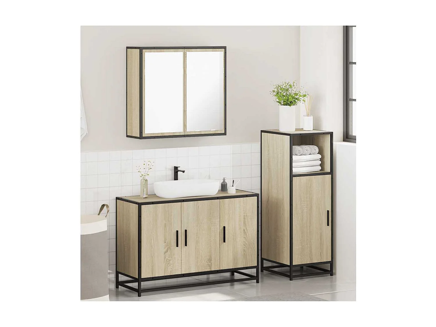 Ensemble de meubles de salle de bain 3 pcs chêne sonoma