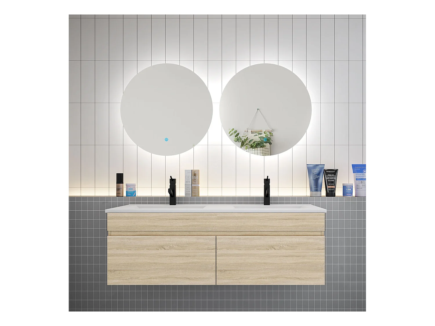 AICA Ensemble meuble Salle de Bain vasque L.120cm + 2 x Miroir LED Tricolore 60cm,Anthracite