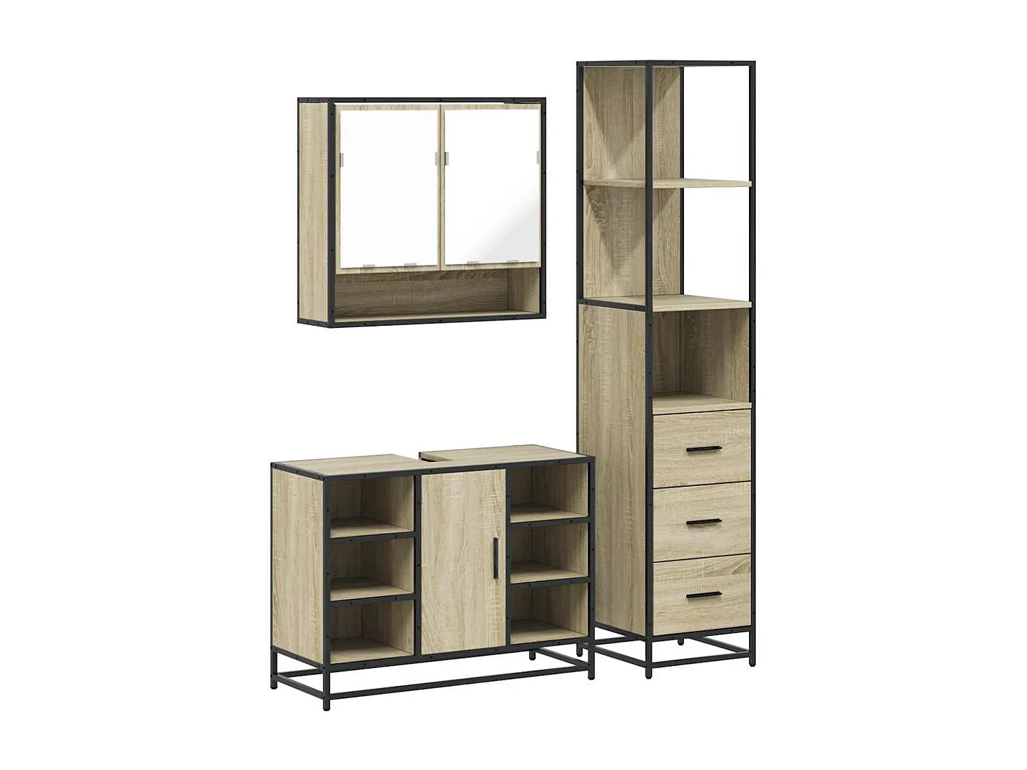 Set di mobili da bagno 3 pezzi in rovere Sonoma