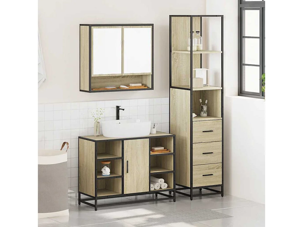 Set di mobili da bagno 3 pezzi in rovere Sonoma