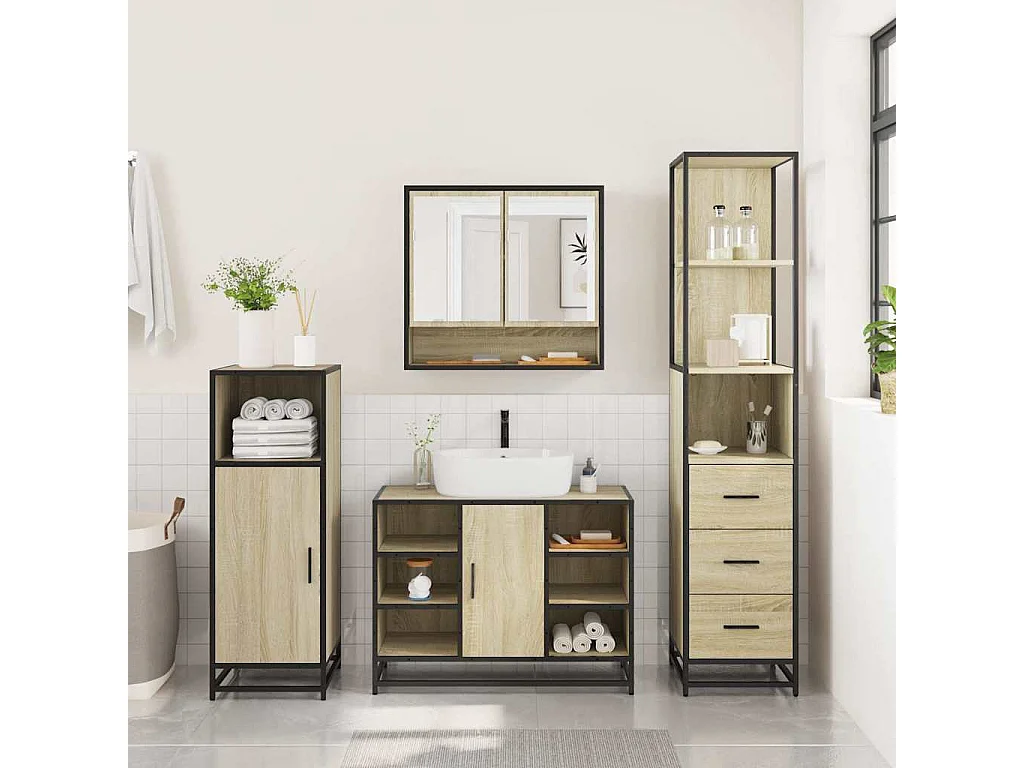 Set di mobili da bagno 3 pezzi in rovere Sonoma