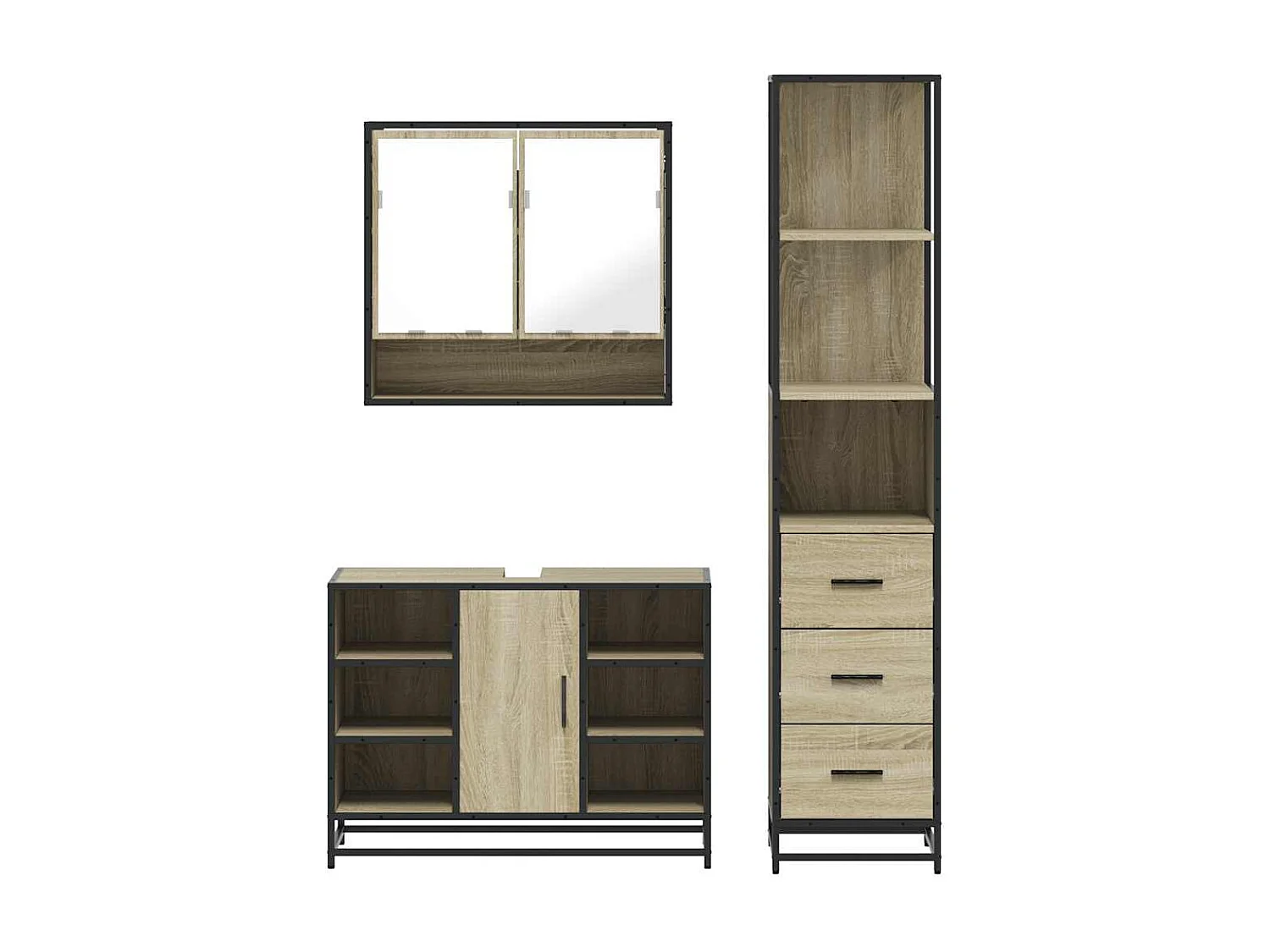Set di mobili da bagno 3 pezzi in rovere Sonoma