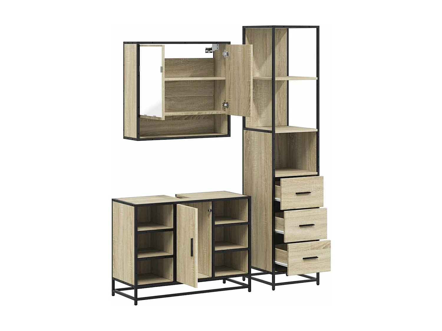 Set di mobili da bagno 3 pezzi in rovere Sonoma