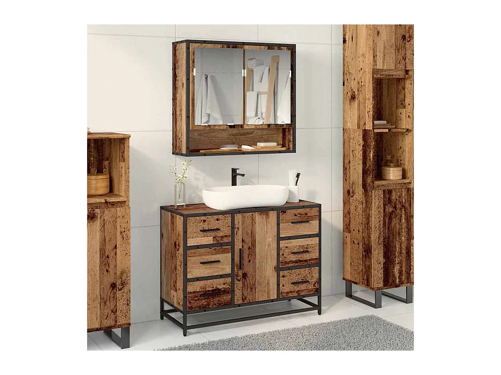 Meuble de Lavabo de Salle de Bain Bois ancien 80 x 33 x 60 cm