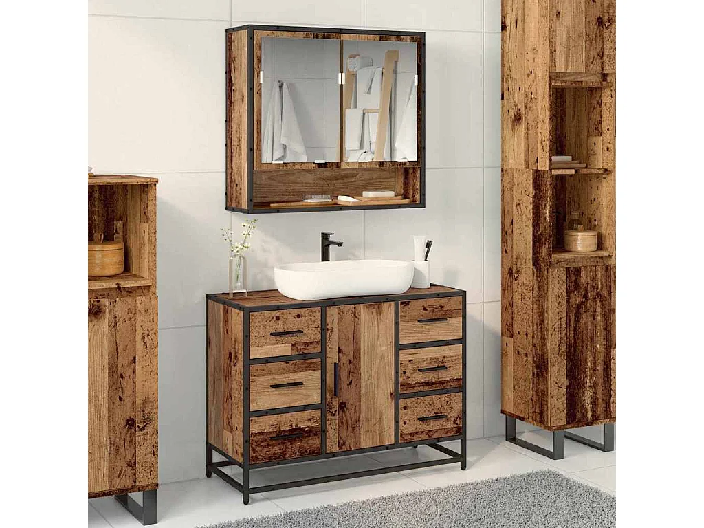 Meuble de Lavabo de Salle de Bain Bois ancien 80 x 33 x 60 cm