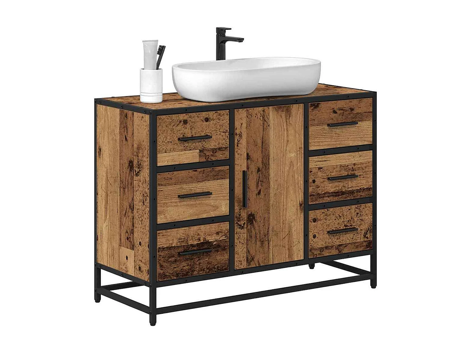 Meuble de Lavabo de Salle de Bain Bois ancien 80 x 33 x 60 cm