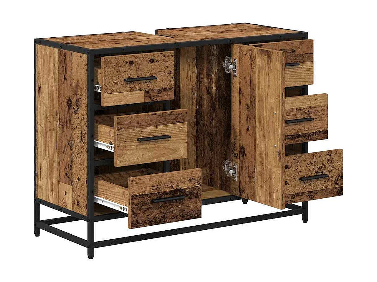 Meuble de Lavabo de Salle de Bain Bois ancien 80 x 33 x 60 cm