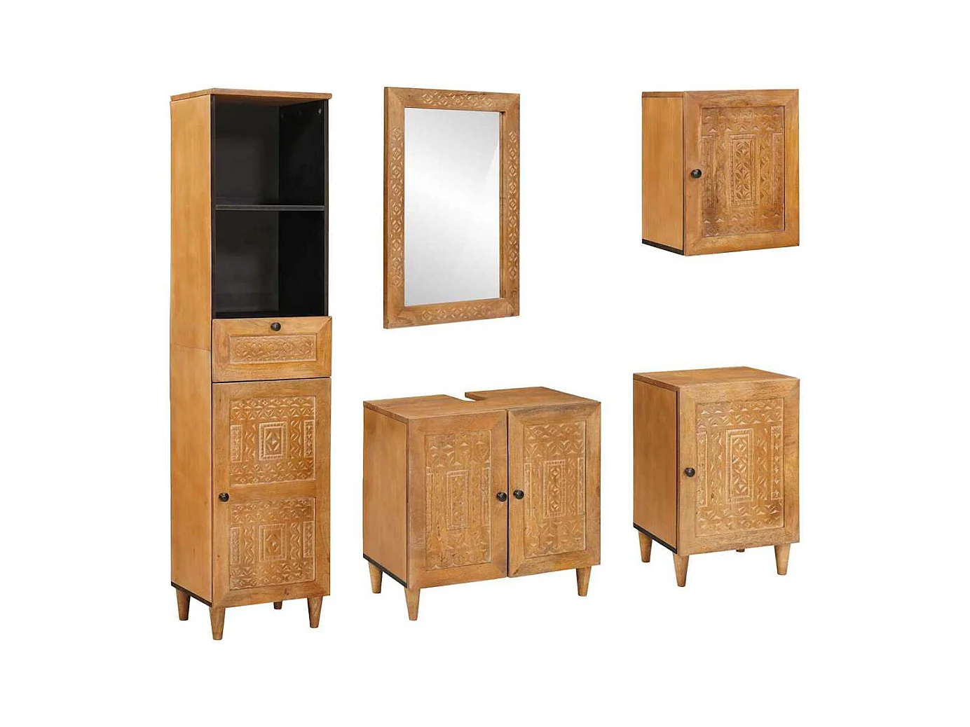 Ensemble de mobilier de salle de bain avec tiroir 5 pcs Marron