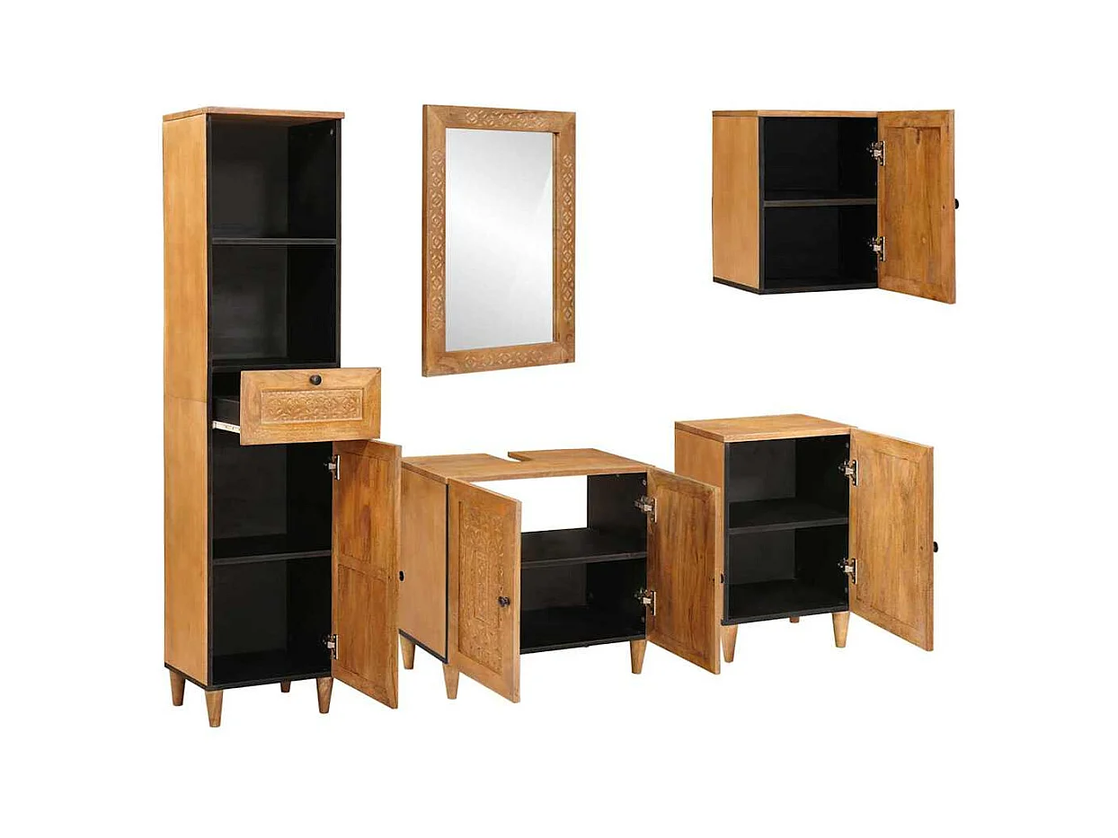 Ensemble de mobilier de salle de bain avec tiroir 5 pcs Marron