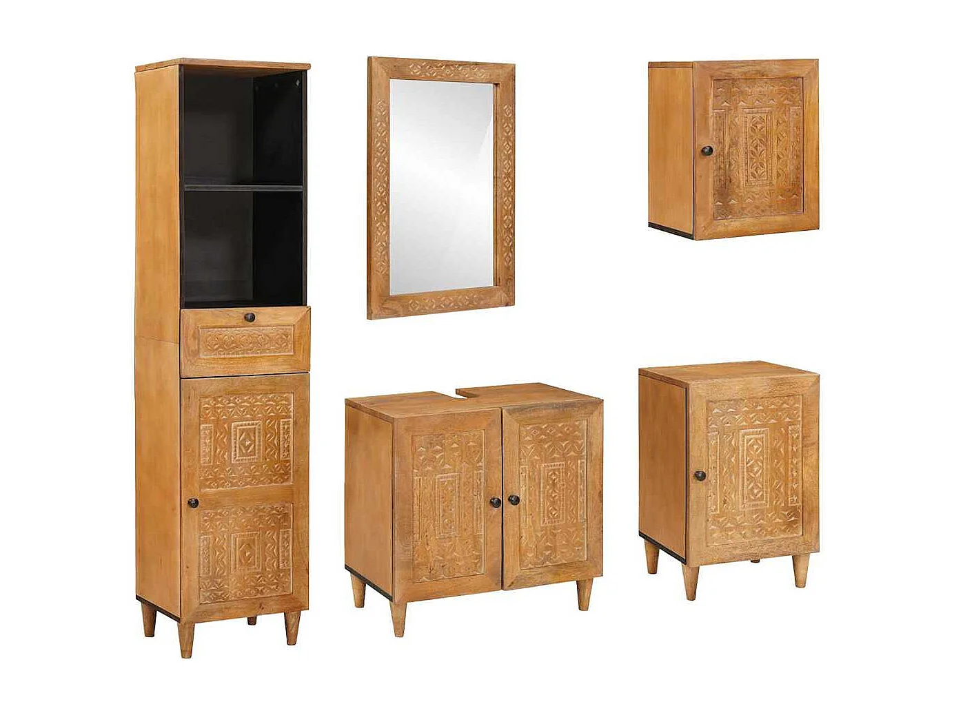 Ensemble de mobilier de salle de bain avec tiroir 5 pcs Marron