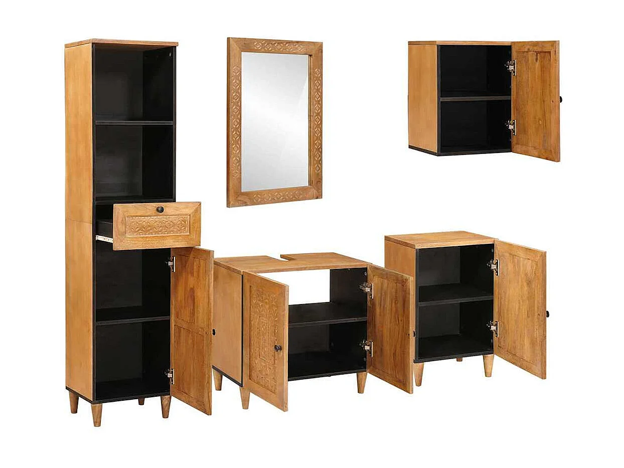 Ensemble de mobilier de salle de bain avec tiroir 5 pcs Marron