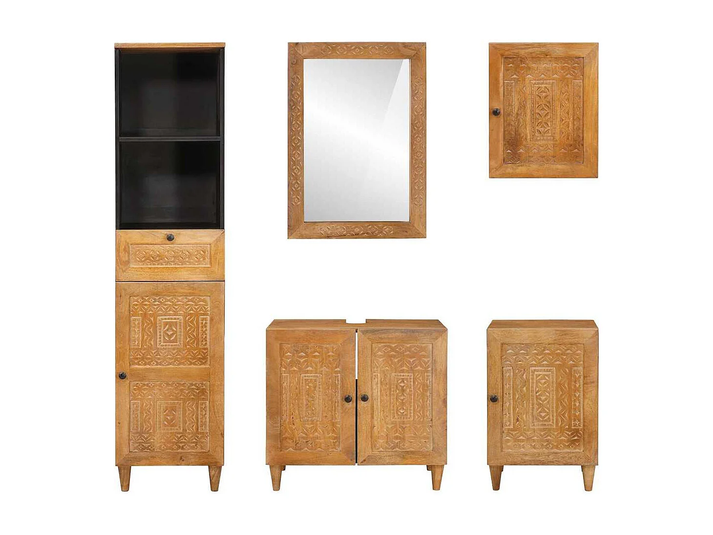 Ensemble de mobilier de salle de bain avec tiroir 5 pcs Marron