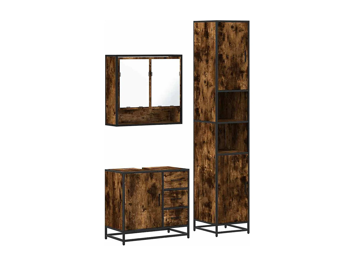 Set di mobili da bagno 3 pezzi Rovere affumicato