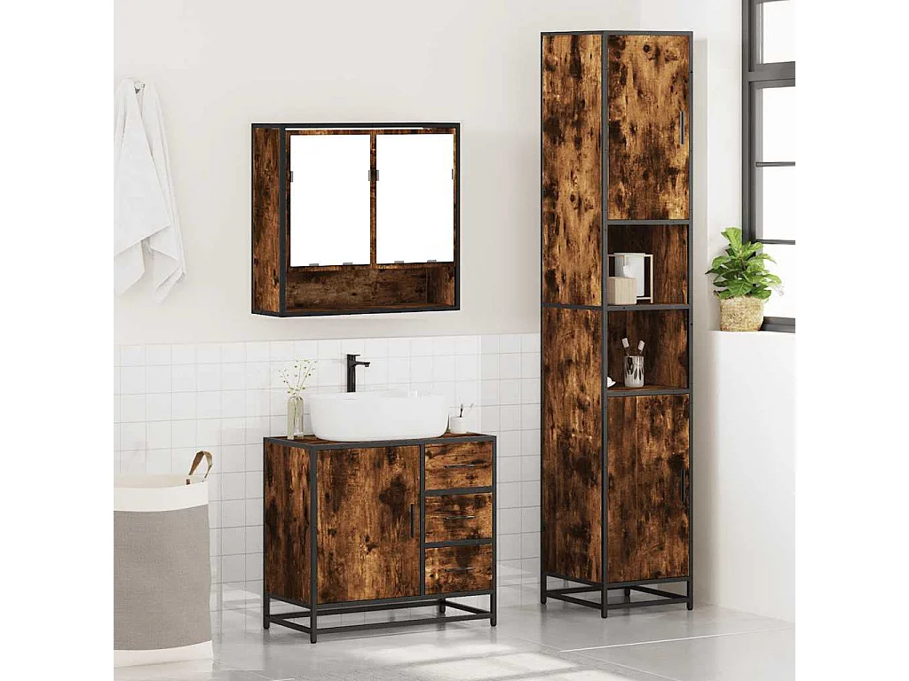 Set di mobili da bagno 3 pezzi Rovere affumicato